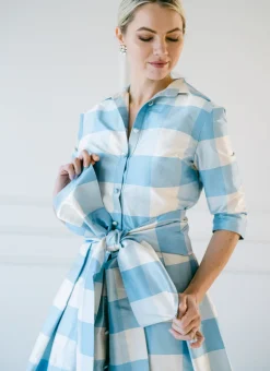 Effortlessly Elegant Gown in Large Blue Check