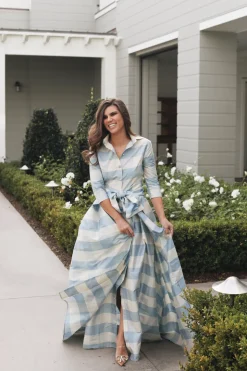 Effortlessly Elegant Gown in Large Blue Check