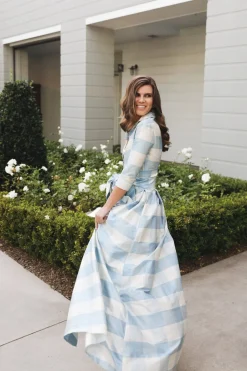 Effortlessly Elegant Gown in Large Blue Check
