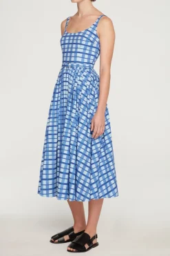 Eglantine Dress In Blue Painted Gingham Cotton Poplin