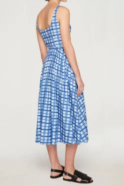 Eglantine Dress In Blue Painted Gingham Cotton Poplin