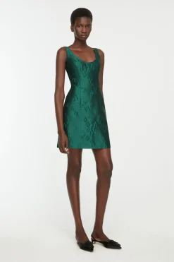 Einna Mini Dress in Emerald Green Ditsy Floral Jacquard