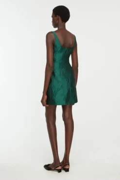Einna Mini Dress in Emerald Green Ditsy Floral Jacquard