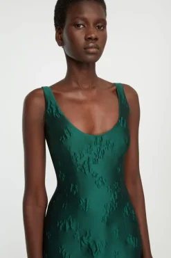 Einna Mini Dress in Emerald Green Ditsy Floral Jacquard