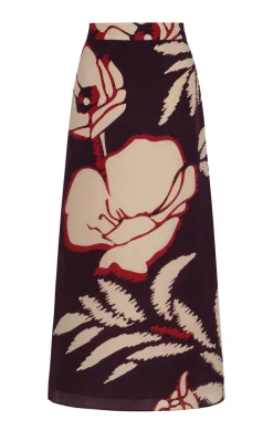 El Carmen Crepe Chine Midi Skirt in Purple Gladiolos