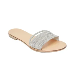 Eleni Vegetable Tanned Leather Sandal in Silver Cystal