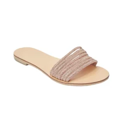Eleni Vegetable Tanned Leather Sandal in Rose Gold Cystal