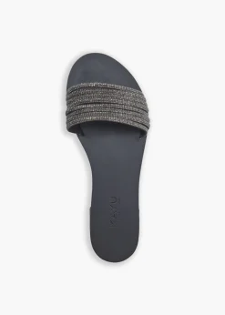 Eleni Vegetable Tanned Leather Sandal in Black Crystal