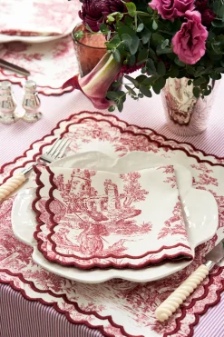Elise Placemat and Napkin Set in Toile de Jouy Burgundy