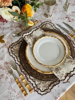 Elise Placemat and Napkin Set in Toile de Jouy Brown
