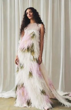 Eliza Gown in Abstract Floral Feathers