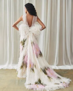 Eliza Gown in Abstract Floral Feathers