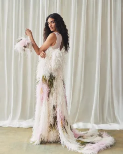 Eliza Gown in Abstract Floral Feathers