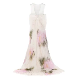 Eliza Gown in Abstract Floral Feathers