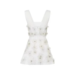 Ellia Dress in White Organza with 3D Appliqué