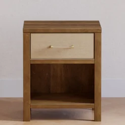 Eloise Assembled Nightstand in Natural Walnut & Performance Sand Eco-Weave