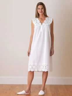 Eloise Nightgown with Eyelet Lace Bodice & Hem