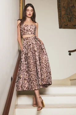 Elsa Top in Painted Animal Blush Metallic Jacquard