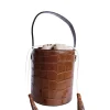 Embossed Croc Bucket Bag in Camel