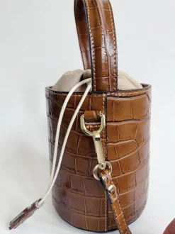 Embossed Croc Bucket Bag in Camel