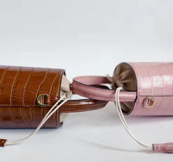Embossed Croc Bucket Bag in Camel