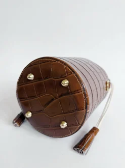 Embossed Croc Bucket Bag in Camel