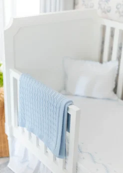 Embroidered Crib Sheet in Sky