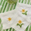 Embroidered Daffodil & Inch Worm Cocktail Napkins, Set of 4