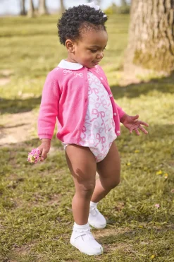 Embroidered Essential Cardigan in Pink Bows