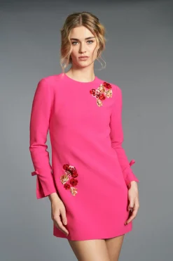 Embroidered Lily Dress in Electric Pink