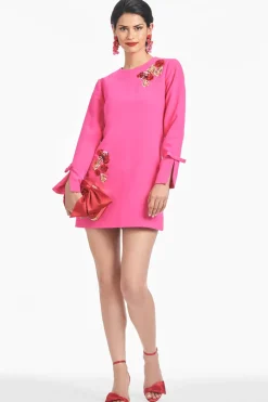 Embroidered Lily Dress in Electric Pink