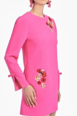 Embroidered Lily Dress in Electric Pink
