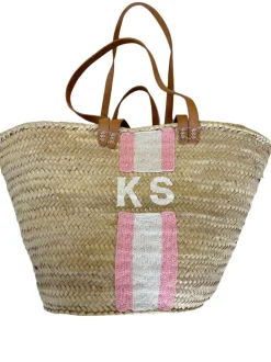 Embroidered Pink Stripe Tote