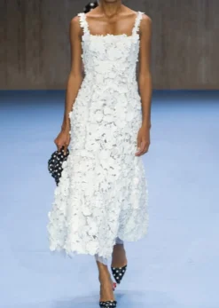 Embroidered Trumpet Midi Dress