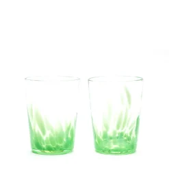 Emerald Green Transparent Spotted Tumblers, Set of Two