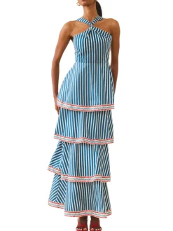 Emma Dress in Navy Stripe