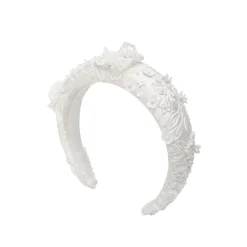Emma Headband in Ivory Silk Wool with 3D Lace Embellishment