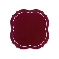 Emma Linen Napkin in Burgundy with Light Blue Embroidery