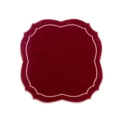 Emma Linen Napkin in Burgundy with Rose Embroidery