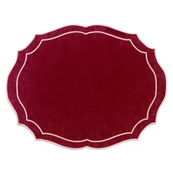 Emma Linen Placemat in Burgundy with Rose Embroidery
