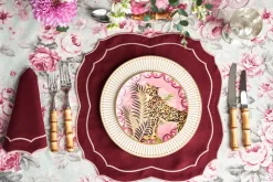 Emma Linen Placemat in Burgundy with Rose Embroidery