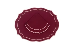 Emma Linen Placemat in Burgundy with Rose Embroidery