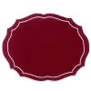 Emma Linen Placemat in Burgundy with Light Blue Embroidery
