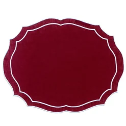 Emma Linen Placemat in Burgundy with Light Blue Embroidery