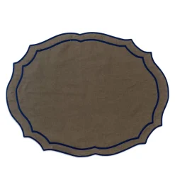 Emma Linen Placemat in Forest Green with Navy Embroidery