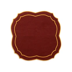 Emma Napkin in Brick with Mustard Embroidery