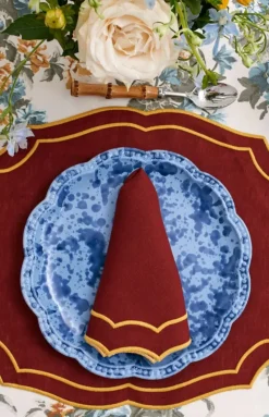 Emma Napkin in Brick with Mustard Embroidery