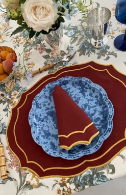 Emma Placemat in Brick with Mustard Embroidery