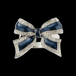 Enamel Bow Skinny Napkin Rings in Navy, Set of Four