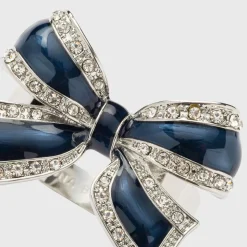 Enamel Bow Skinny Napkin Rings in Navy, Set of Four